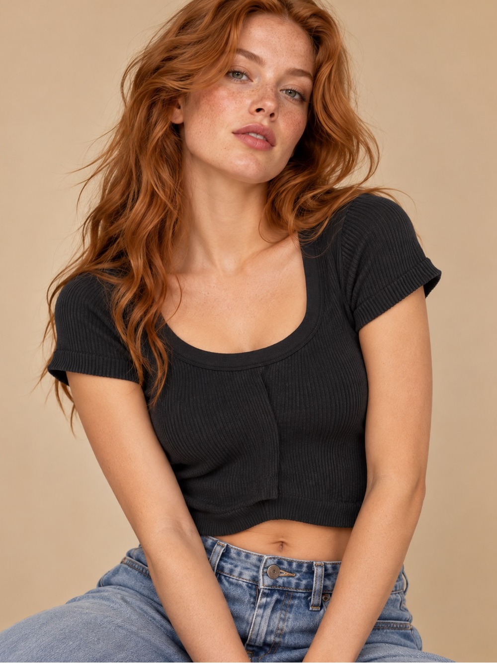Arizona Jean Co Black Ribbed Crop Top Size XS